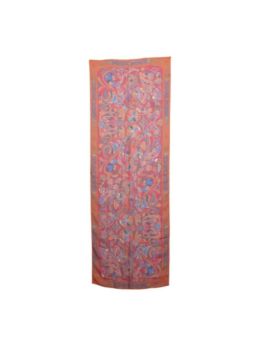 Hermes Long Shawl Large Red Multicolor Silk Scarf